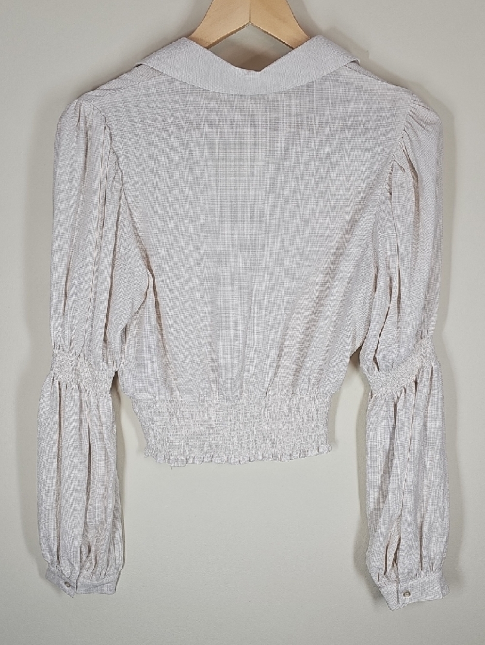 Fate Cream Collared Smocked Waist Puff Sleeve Crop Blouse S Cottagecore Boho - Picture 4 of 8